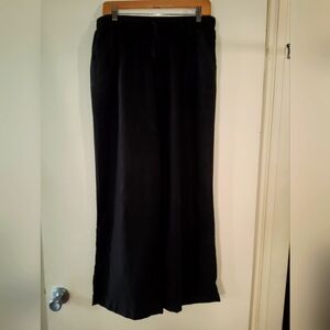 Drapey black elastic waist linen pants L